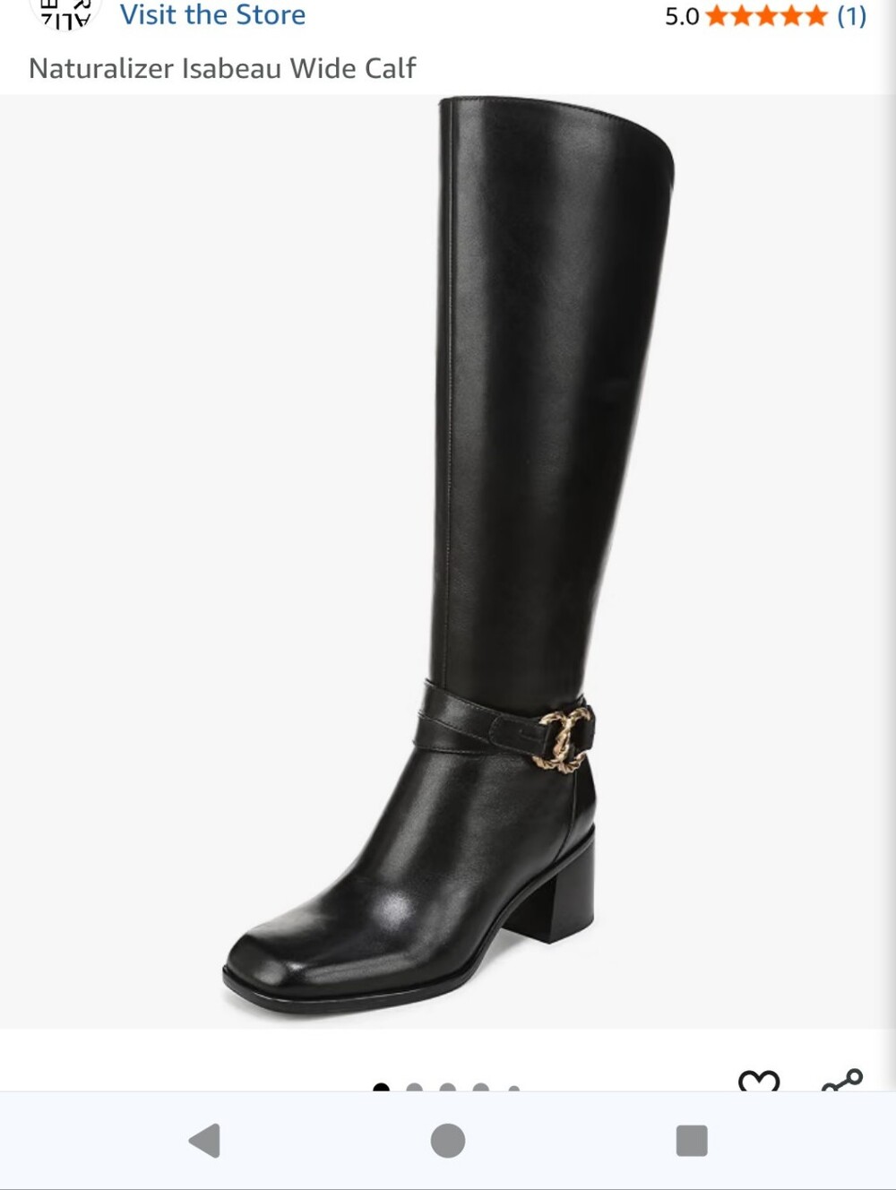 Naturalizer Black Leather Knee-High Block Heel Boots with Buckle Wide